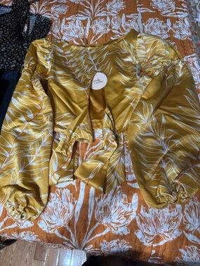 Camila Coelho Mustard Yellow Floral Print Top